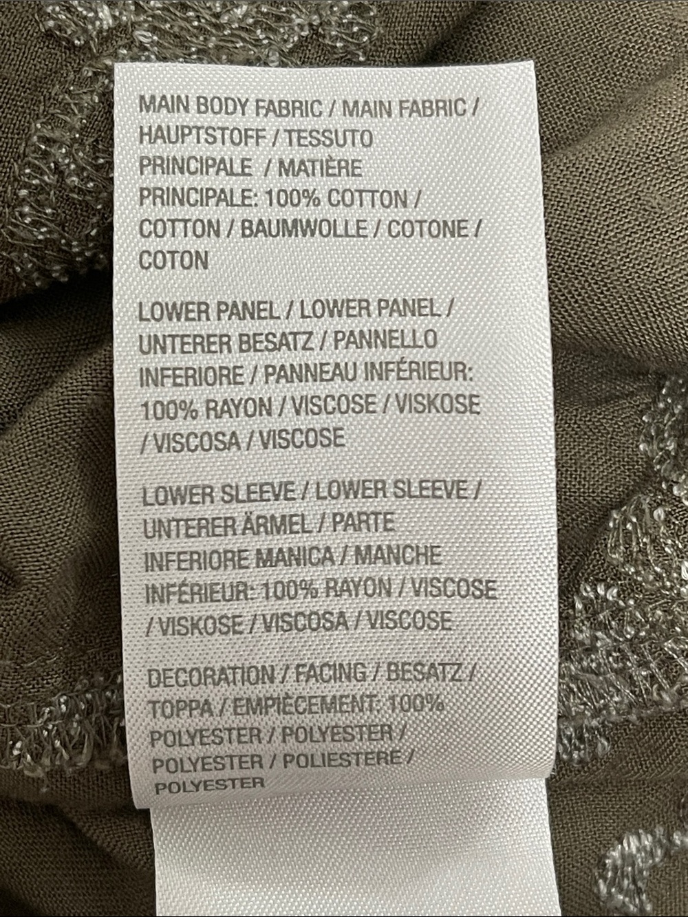 LOGO Lavish Boho Mixed Media Lace Embroidery Tunic Top Gray Olive Green Tiered M - Picture 8 of 16